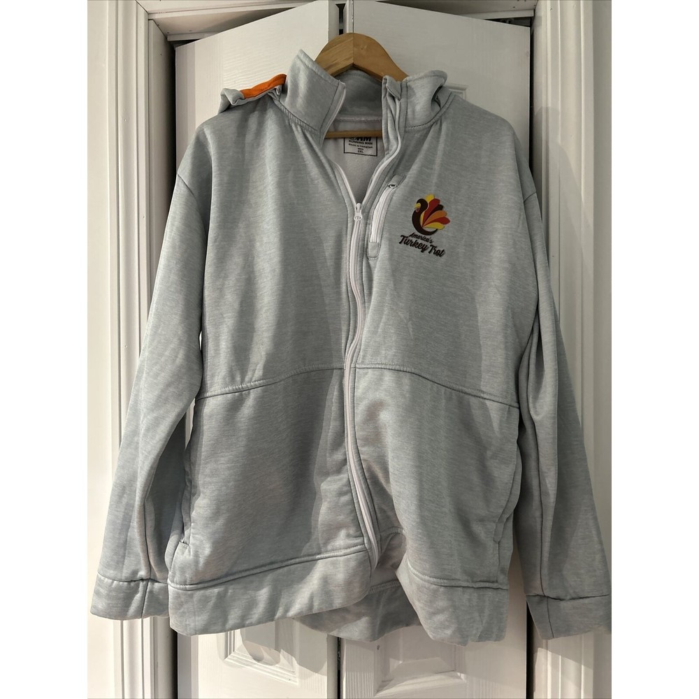 America’s Turkey Trot Thanksgiving Hoodie Men’s Gray Full Zip 2XL Running Man